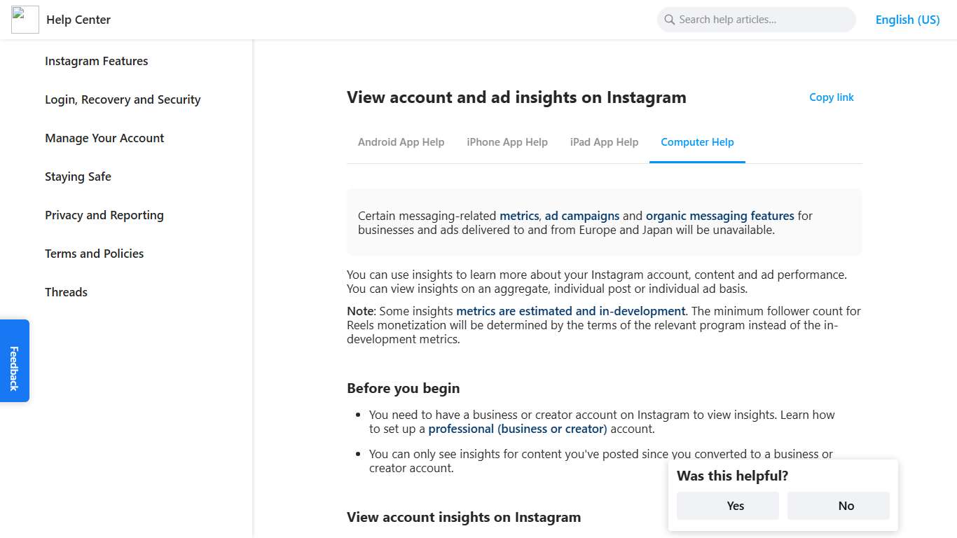 View account and ad insights on Instagram Instagram Help Center